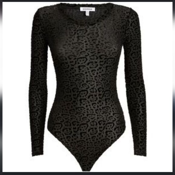 Good American Black Velvet Leopard Print Bodysuit Size 1 - Small - Picture 1 of 6